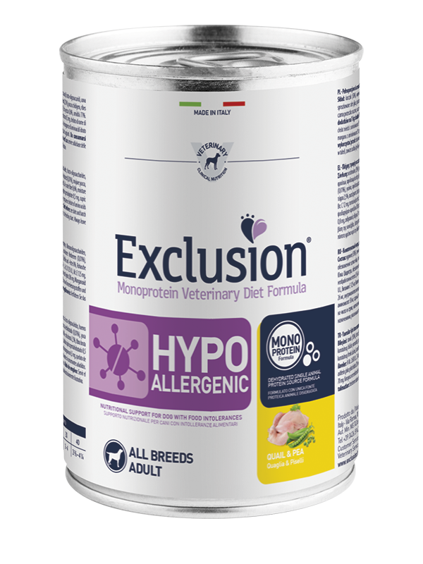 Alimento umido Exclusion Hypoallergenic Diet Quail & Pea 200 g per cani adulti con intolleranze alimentari Alimento umido Exclusion Hypoallergenic Diet Quail & Pea 200 g per cani adulti con intolleranze alimentari